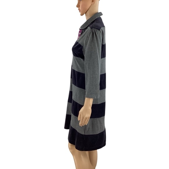 Tommy Hilfiger Striped Rugby Polo Dress Gray Navy Velour Accent Medium - Picture 4 of 7